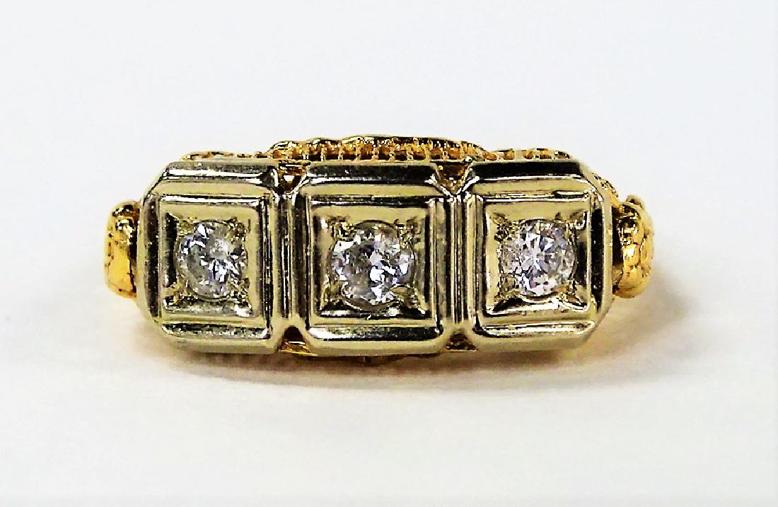 DECO 14KT YELLOW GOLD 3 DIAMOND LADIES RING (1 of 5)