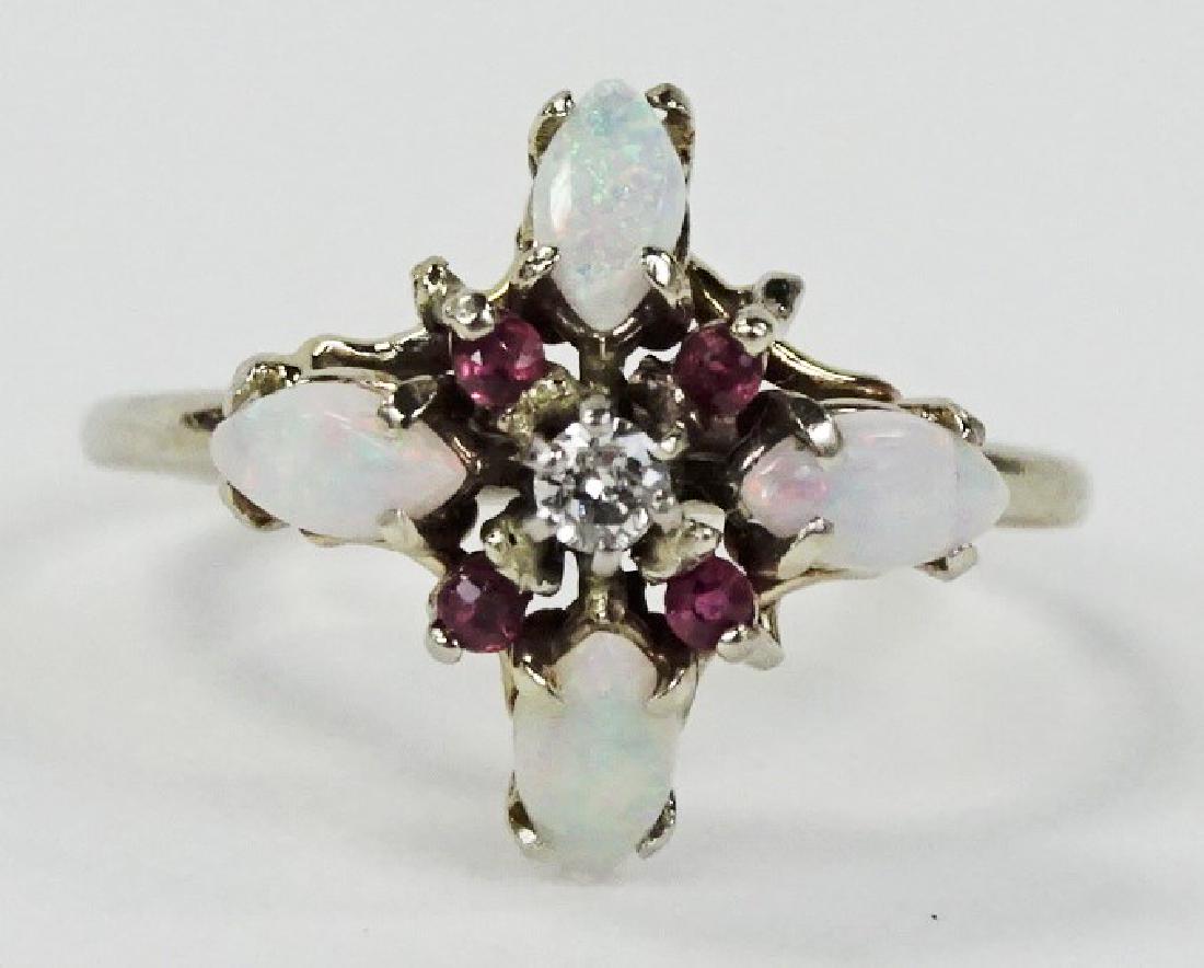LADIES 14KT WHITE GOLD OPAL RUBY & DIAMOND RING (1 of 3)