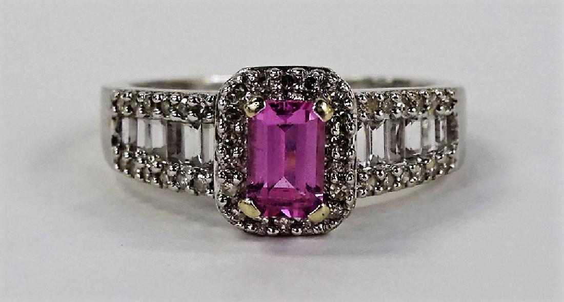 LADIES FANCY 14KT WG PINK SAPPHIRE & DIAMOND RING (1 of 4)