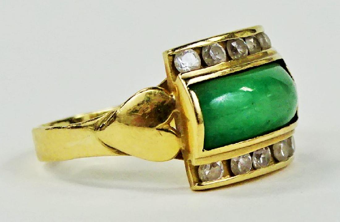 CHINESE 14KT Y GOLD JADE & DIAMOND LADIES RING (1 of 3)