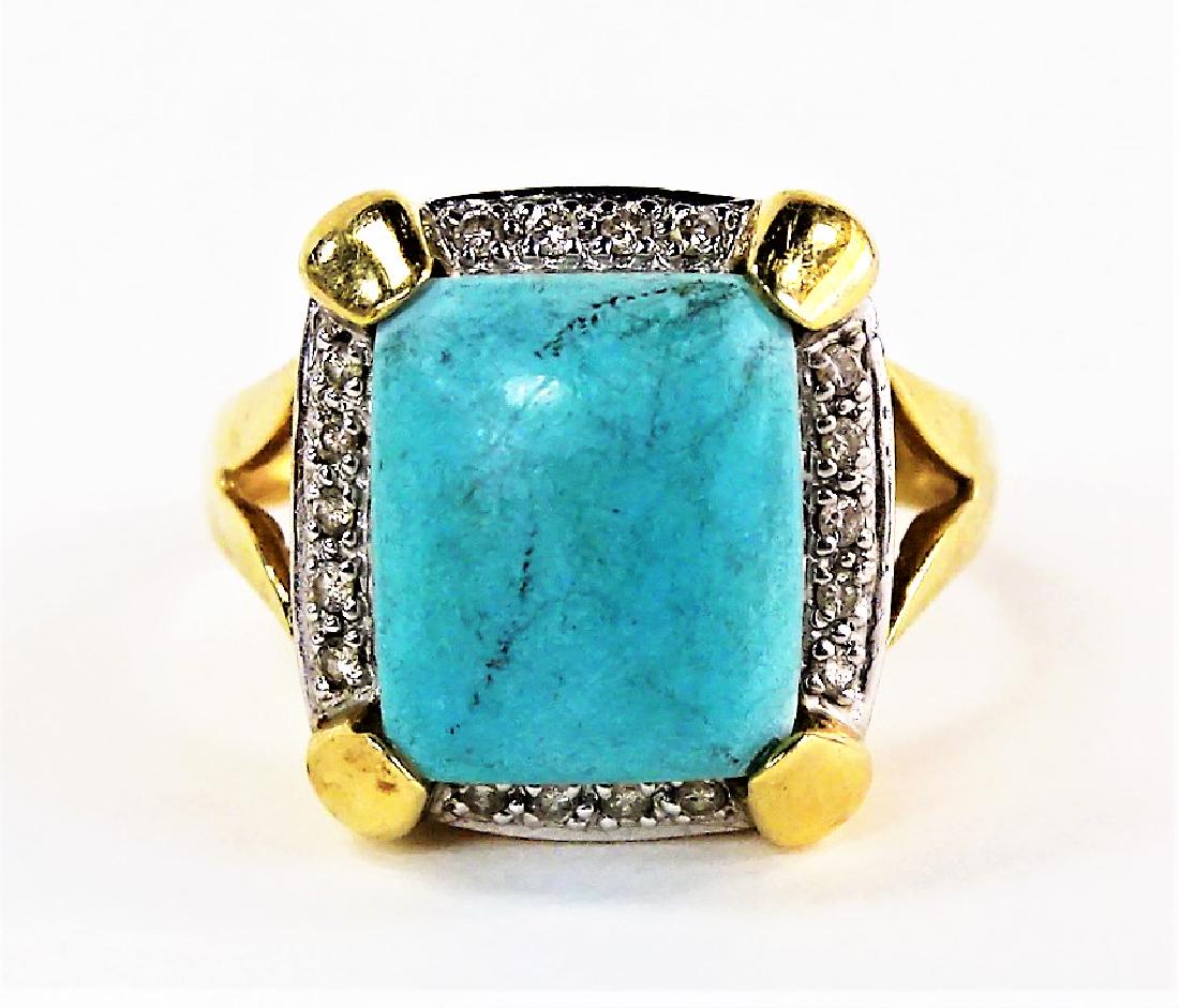 ANTIQUE 14KT GOLD TURQUOISE & DIAMOND RING (1 of 4)
