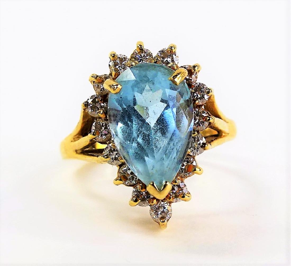 14KT YELLOW GOLD LARGE BLUE TOPAZ & DIAMOND RING (1 of 5)
