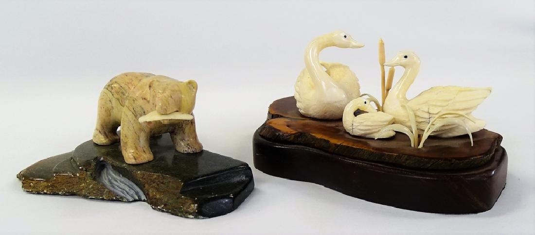 2 HAND CARVED NATURAL MATERIAL WILDLIFE SCULPTURES (1 of 2)