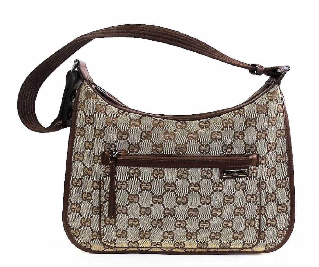 VINTAGE GUCCI MONOGRAM CANVAS SHOULDER BAG