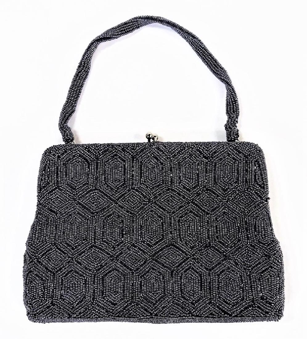 VTG FRENCH GRAPHITE BEADED HANDBAG (1 of 5)