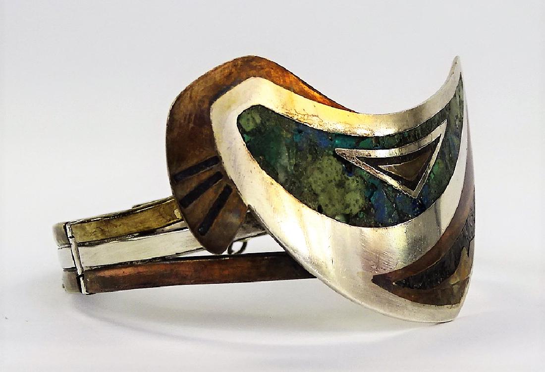 VTG TAXCO NAVAJO STERLING INLAID CUFF BRACELET (1 of 6)