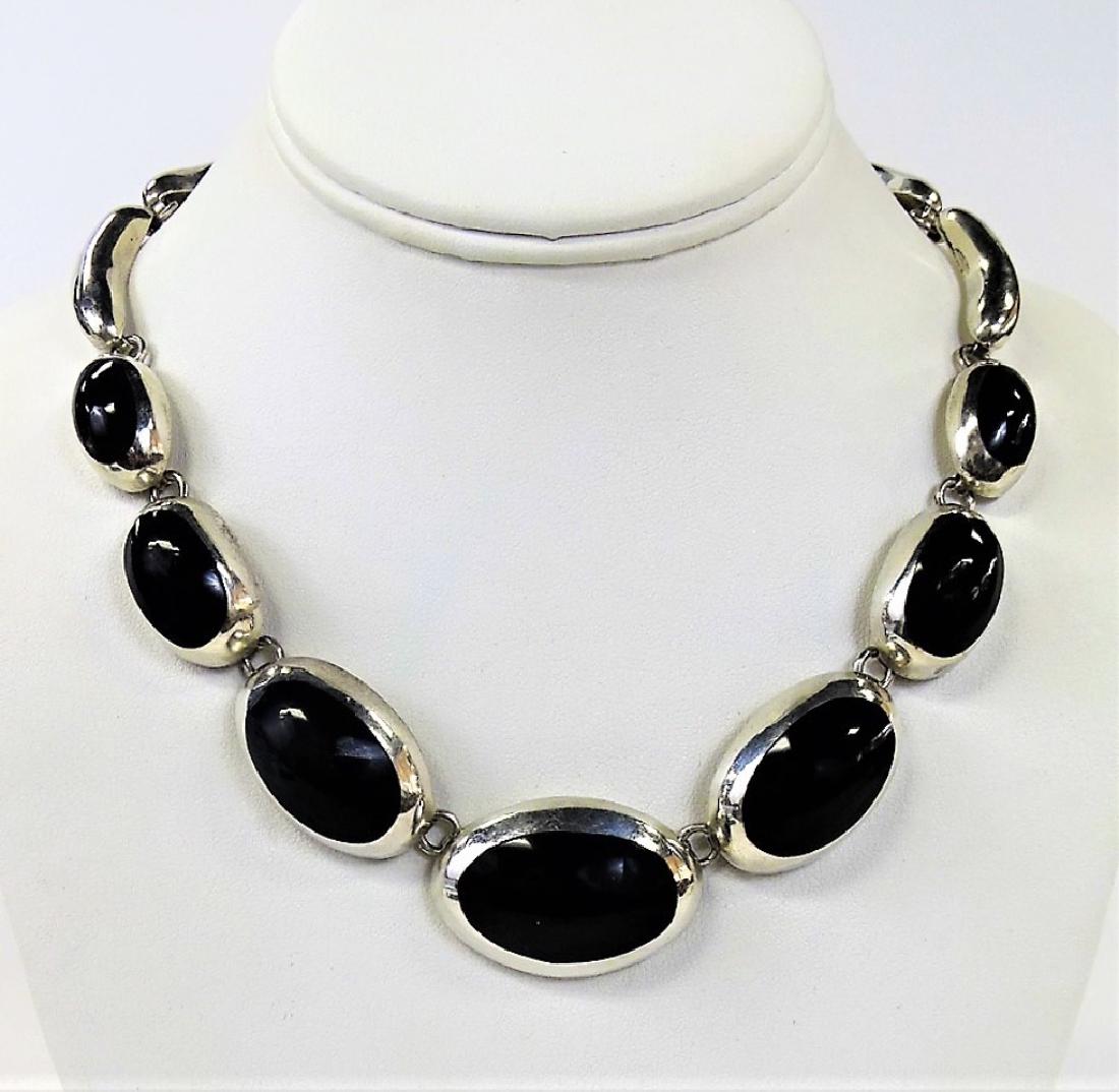 VTG TAXCO MEXICO STERLING SILVER & ONYX NECKLACE (1 of 4)
