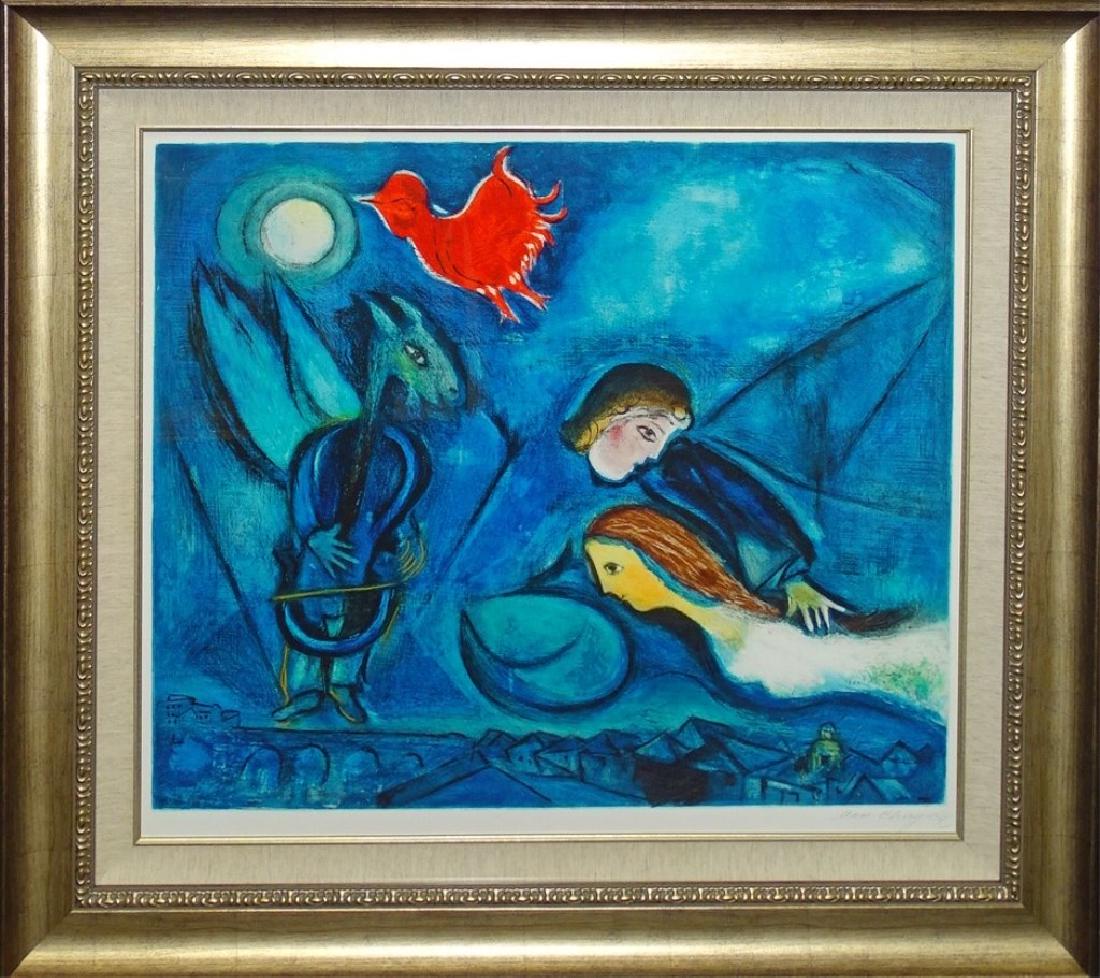 LARGE MARC CHAGALL "LOVER'S IN BLUE SKY" LITHO (1 of 3)