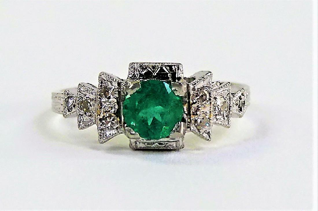 LADIES FANCY 14KT WG EMERALD & DIAMOND RING (1 of 4)