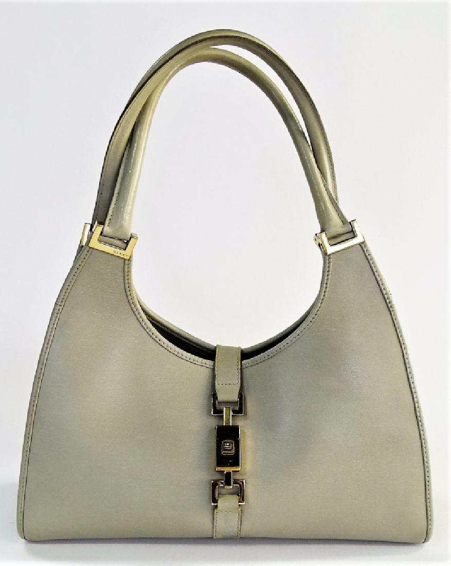 VINTAGE GUCCI COOL GREY LEATHER LOCK-IT HANDBAG (1 of 8)