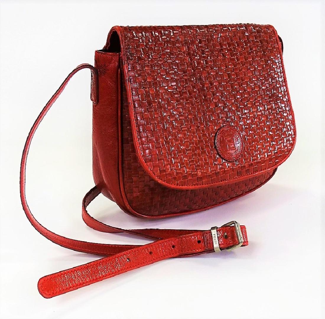 VTG FENDI DESIGNER BROWN WOVEN LEATHER BAG (1 of 6)