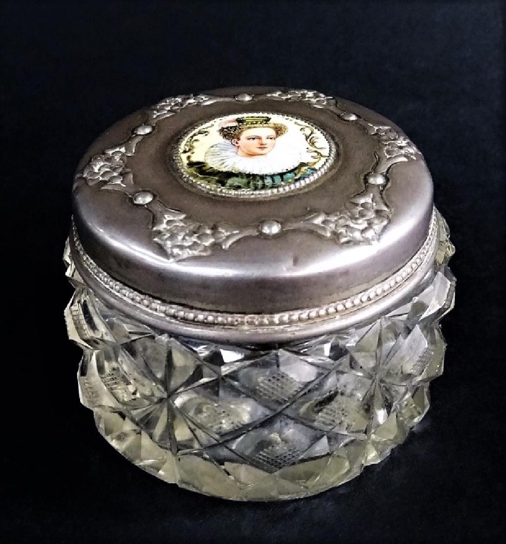 ENGLISH BIRMINGHAM STERLING SILVER HP PORTRAIT JAR (1 of 4)