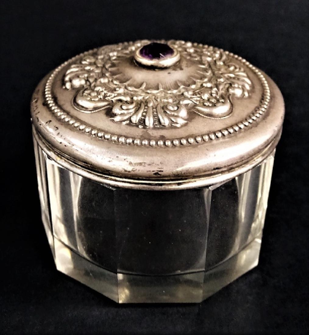 STERLING SILVER TOPPED JEWELED GLASS JAR (1 of 2)