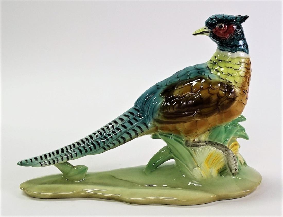 VTG GOLDSCHEIDER CERAMIC PORCELAIN PHEASANT FIGURE: Vintage Goldscheider - Vienna ceramic porcelain Pheasant figurine, #11482U. Holds Goldschieder Everlast Corp. stamps to bottom. Measures approx. 9-3/4" H. Third party shipping required. Local recommen
