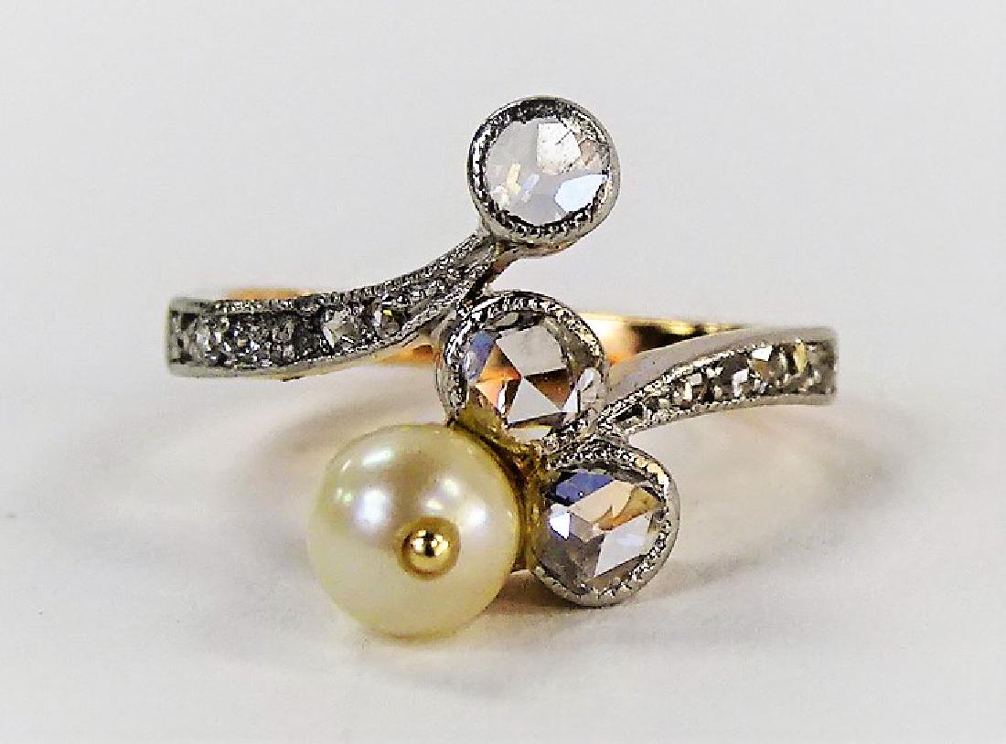LADIES 14KT YELLOW GOLD DIAMOND & PEARL RING (1 of 4)