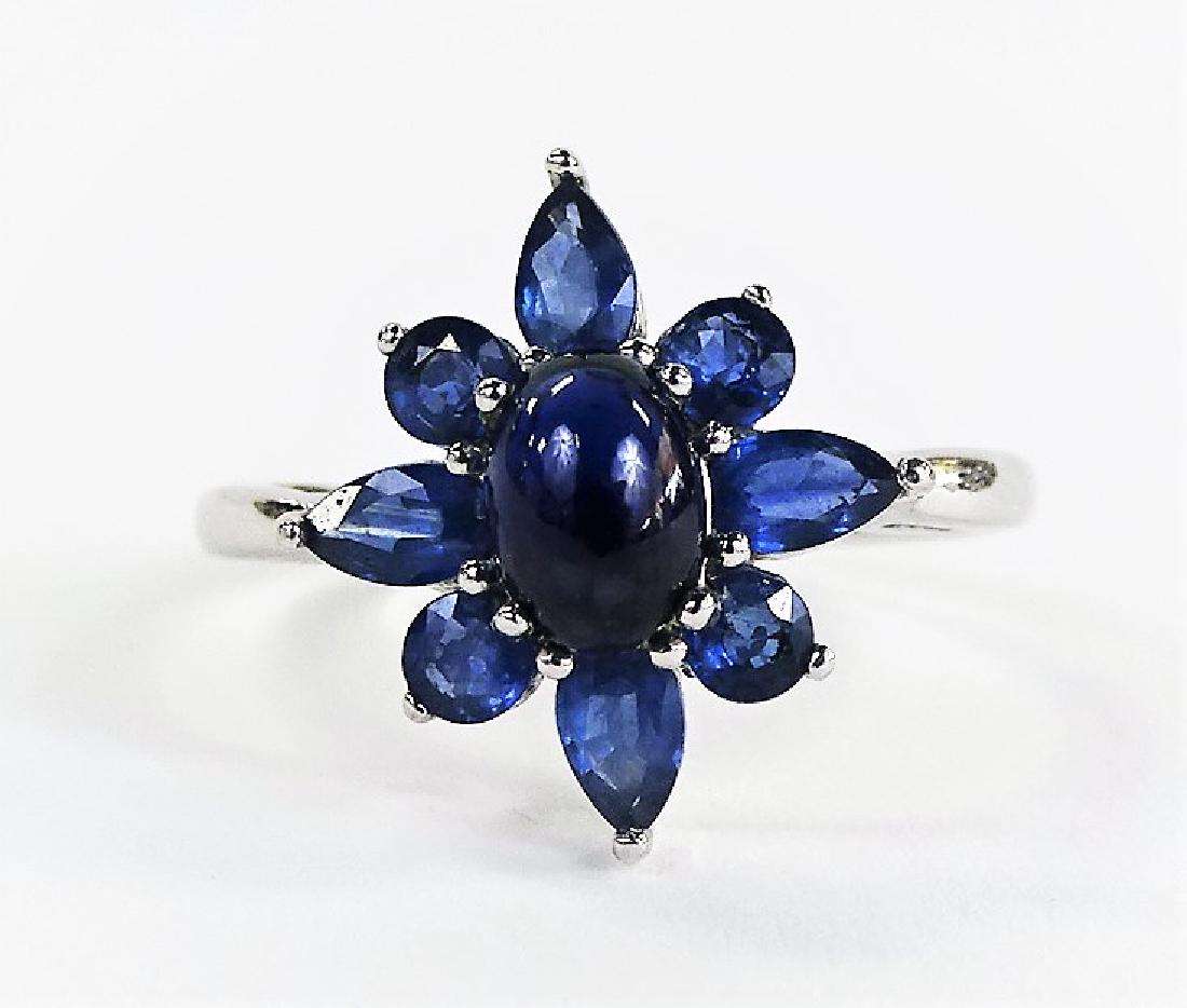 ESTATE 14KT WG SAPPHIRE CABOCHON & TOPAZ RING (1 of 4)