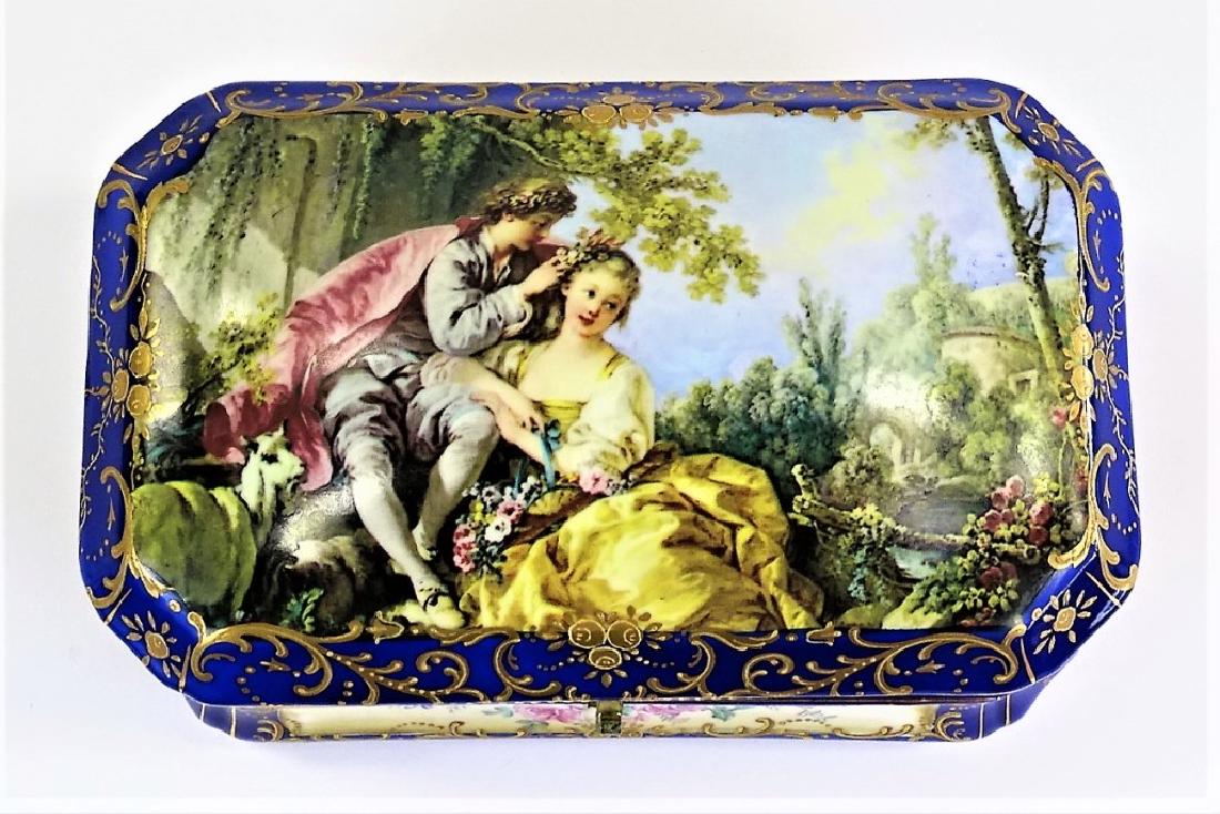 LARGE SEVRES STYLE COBALT GOLD TRIM PORCELAIN BOX (1 of 5)