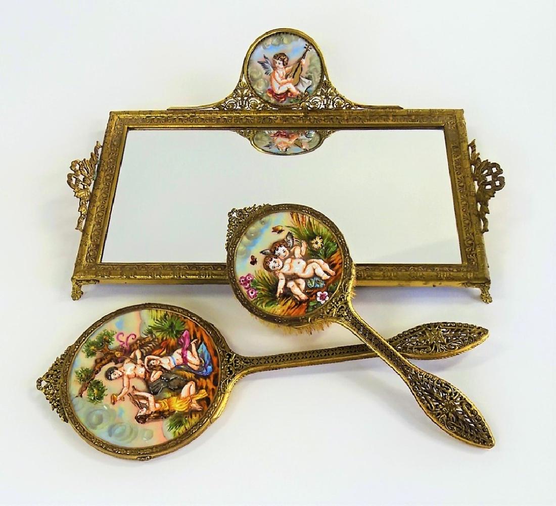 CAPODIMONTE PORCELAIN & BRASS FILIGREE VANITY SET (1 of 5)