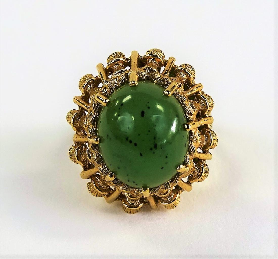 VINTAGE HAVEN JADE & 14KT YELLOW GOLD HEAVY RING (1 of 5)