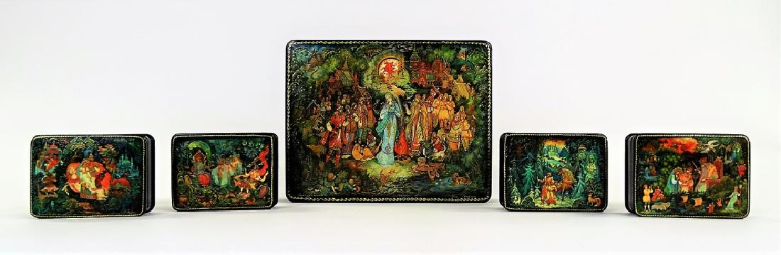 RUSSIAN MOTHER OF PEARL LACQUER BOX SET (1 of 7)
