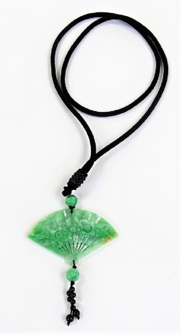 CHINESE CARVED JADEITE FAN PENDANT NECKLACE (1 of 3)