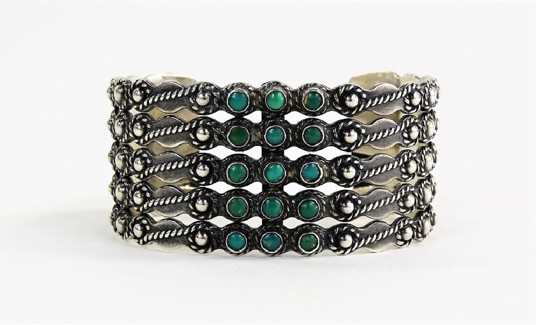 NAVAJO STERLING SILVER TURUOISE BEADED CUFF (1 of 3)
