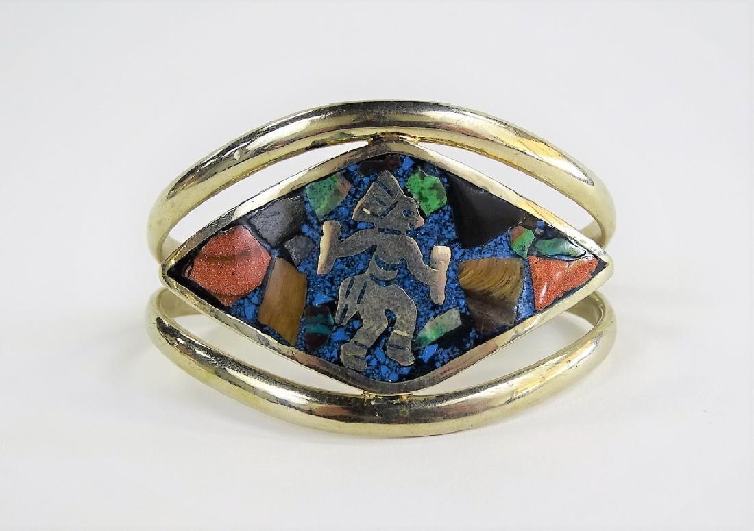 MEXICAN STERLING SILVER INLAID RAIN DANCER CUFF (1 of 4)