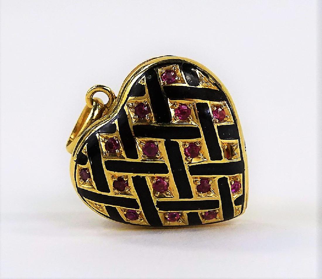 ESTATE 14K GOLD HAND ENAMELED & RUBY HEART LOCKET (1 of 3)