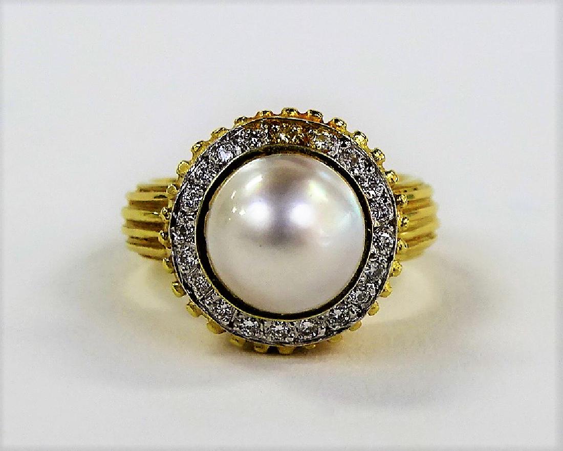 ESTATE 14K YELLOW GOLD MABE PEARL & DIAMOND RING (1 of 4)