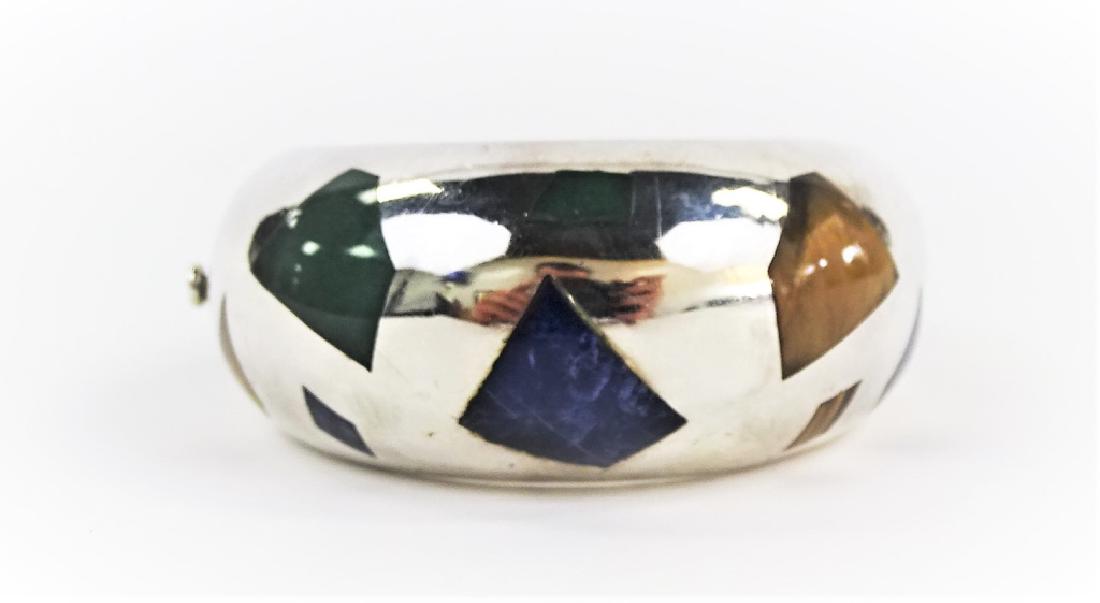HEAVY TAXCO STERLING SILVER INLAID BRACELET (1 of 4)