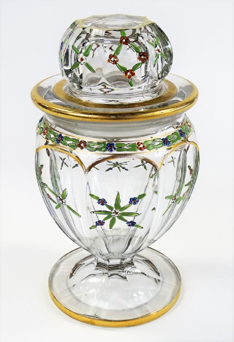 ANTIQUE HAND ENAMELED HEISEY COVERED GLASS JAR (1 of 2)