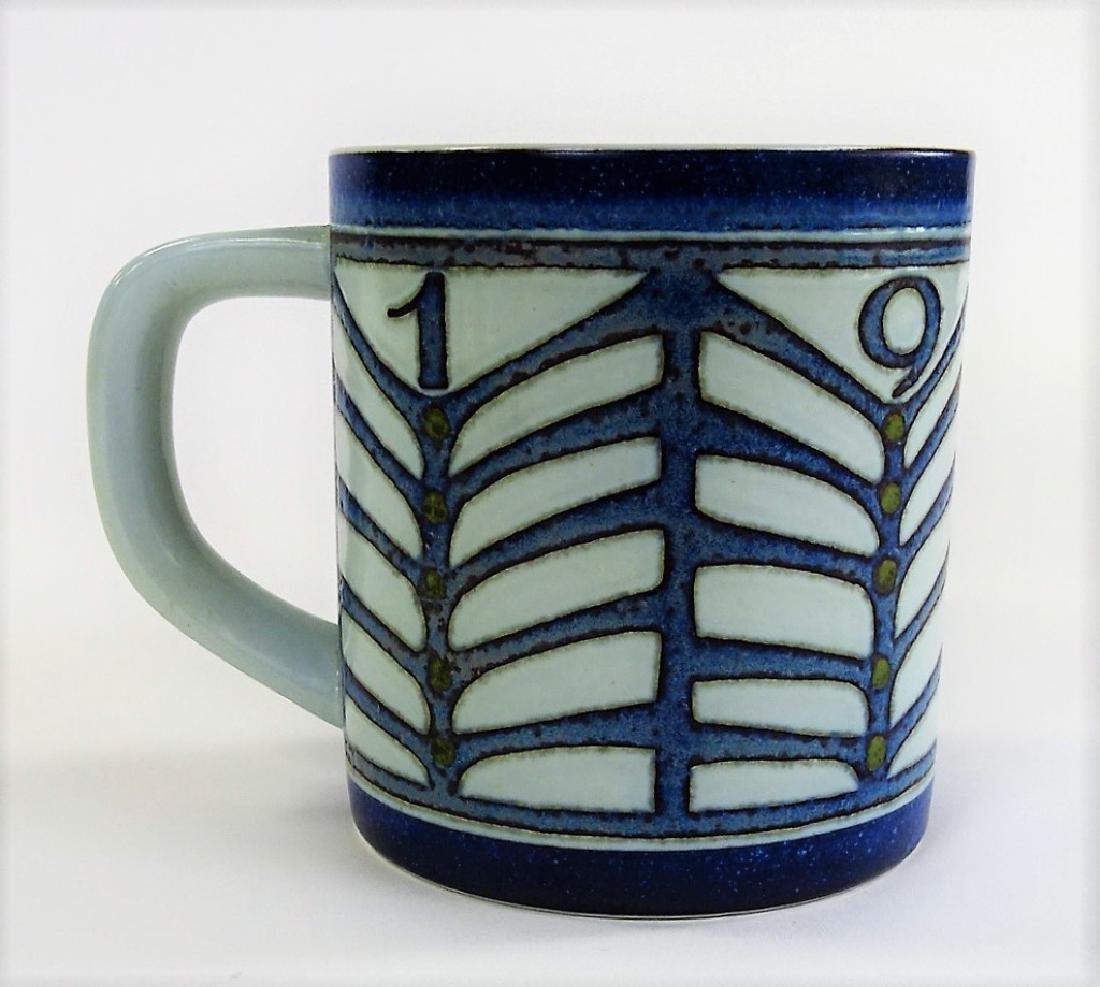 LARGE ROYAL COPENHAGEN PORCELAIN FAIENCE MUG: Measures 4-1/2" tall. Marked to base. Third party shipping required. Local recommendations will be provided on final invoice.