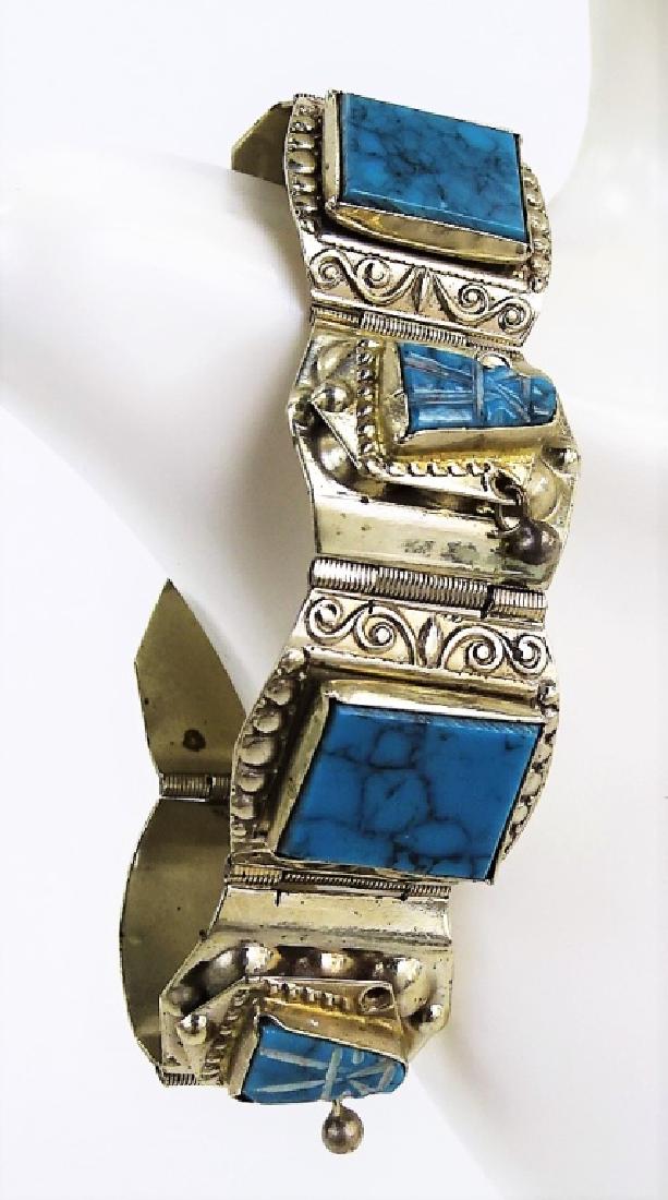 MEXICAN STERLING SILVER & TURQUOISE BRACELET (1 of 3)