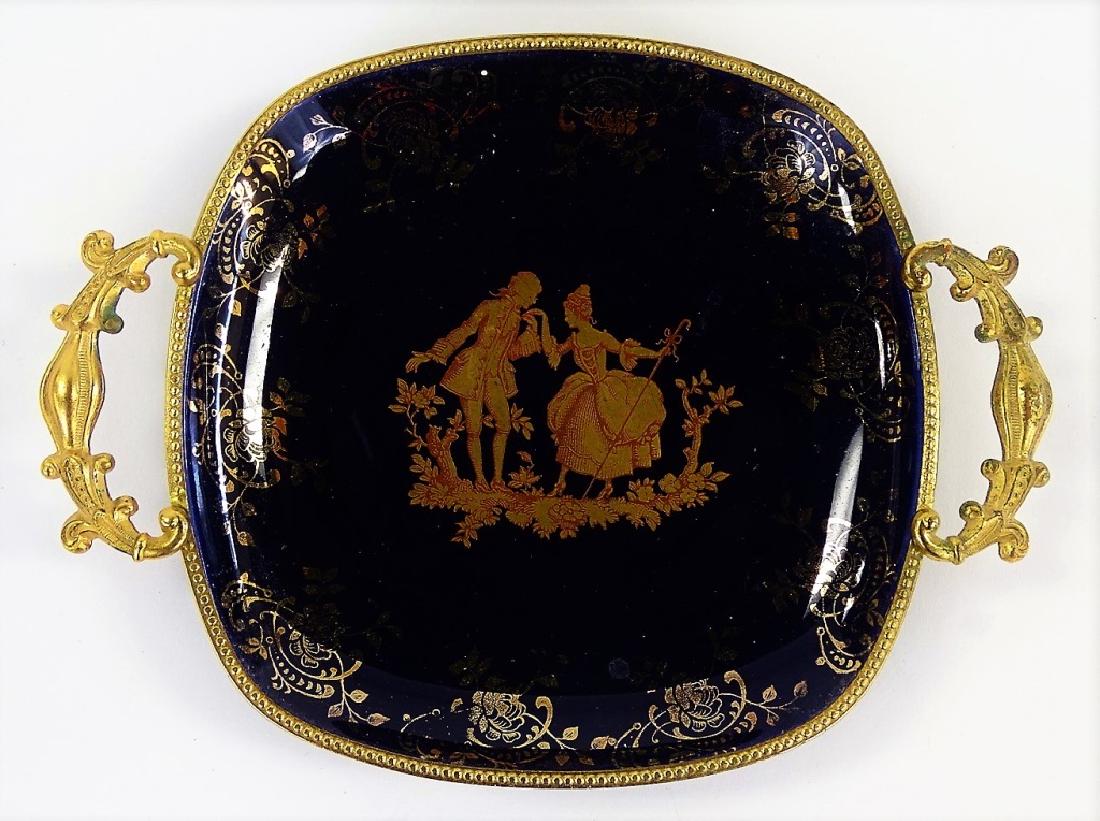 VTG LIMOGES GILT BRASS & COBALT PORCELAIN TRAY (1 of 2)