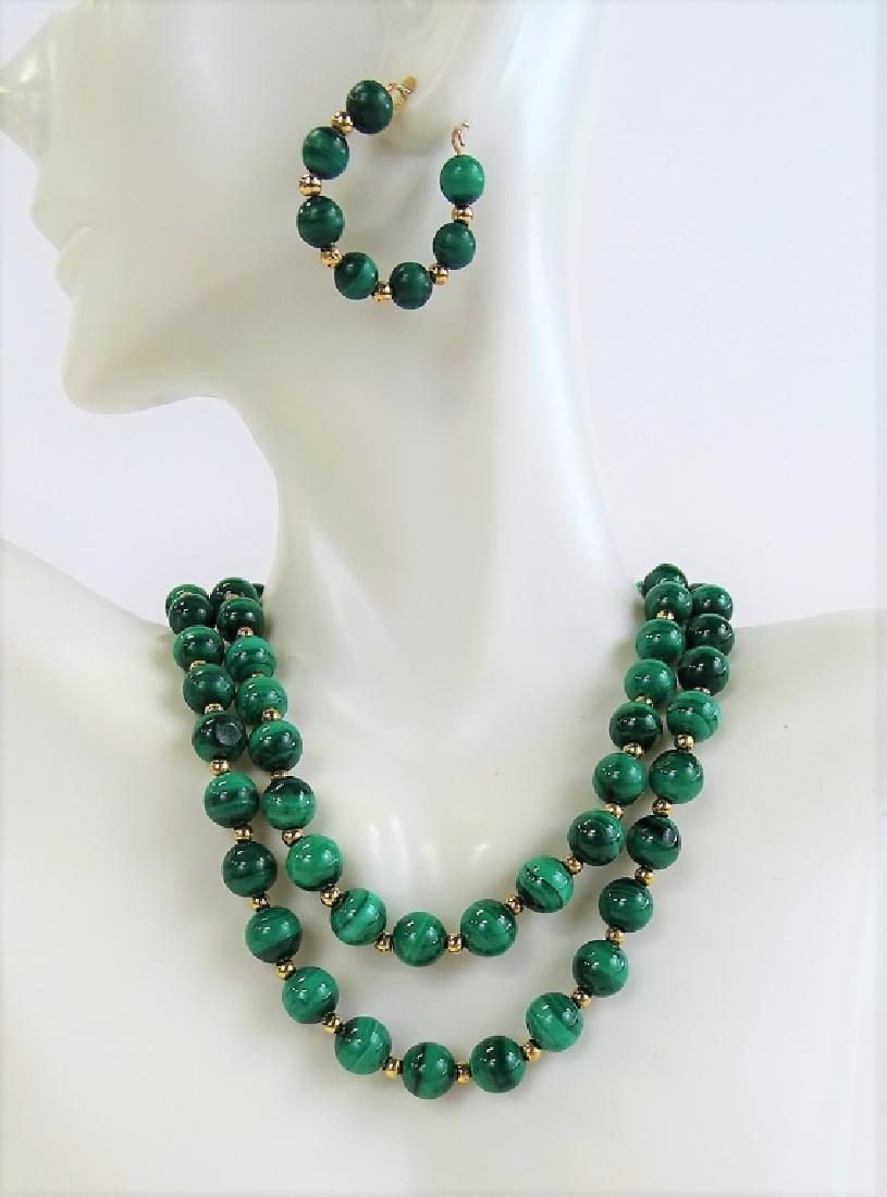 3PC 14K GOLD & MALACHITE BEADED JEWELRY SUITE (1 of 3)