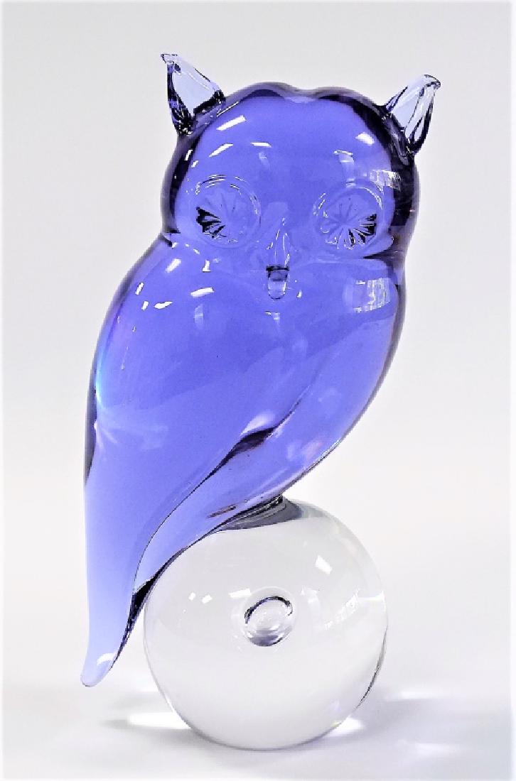 LARGE MURANO OGETTI LAVENDER & CLEAR PERCHED OWL (1 of 4)