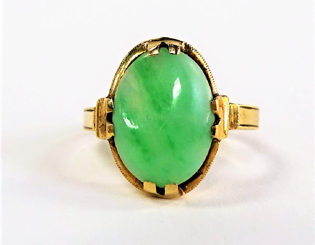 10KT YELLOW GOLD AND JADE LADIES RING (1 of 4)