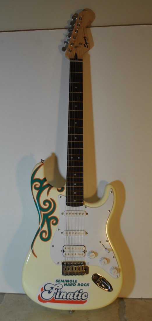 SQUIER STRAT BY FENDER GUITAR WHITE: SQUIER STRAT BY FENDER GUITAR, FROM A BOCA RATON ESTATE COMES WITH BLACK CANVAS CASE, MEASURES 39\" LONG shipping U.S. $75 plus ins