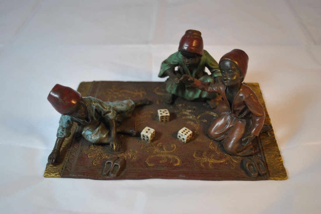 VIENNA BRONZE LARGE OF 3 BEDOUIN BOYS PLAYING DICE: Measures a large 8" long, signed to base Austria SHIPPING U.S. $40 PLUS INS