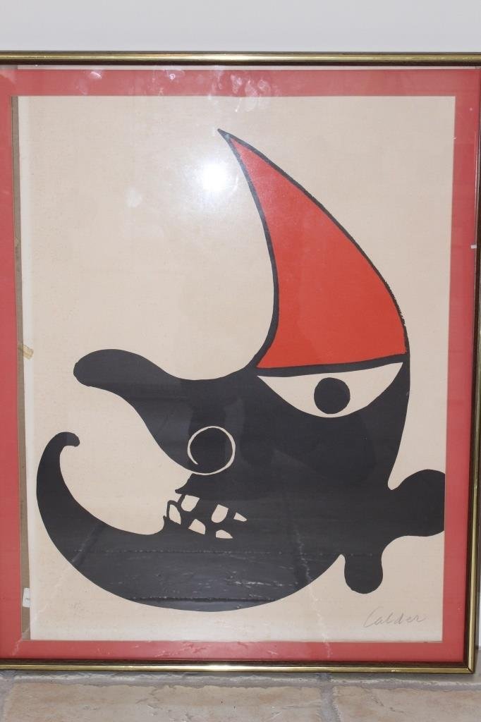 ALEXANDER CALDER NUMBERED PENCIL SIGNED LITHOGRAPH: Depicting what appears to be the man in the moon, measures 21" X 28" small edition of 75 # 26, this was found in a closset in a Fort Lauderdale estate, light foxing otherwise good condition, shipping