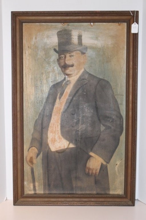 TURN OF CENTURY WATER COLOR ON BOARD OF DAPPER DAN: Circa 1900. Measures 17" x 30". From a Miami Beach Estate. Depicting a Dapper Gentleman. Shipping to U.S. to be $70 plus insurance.