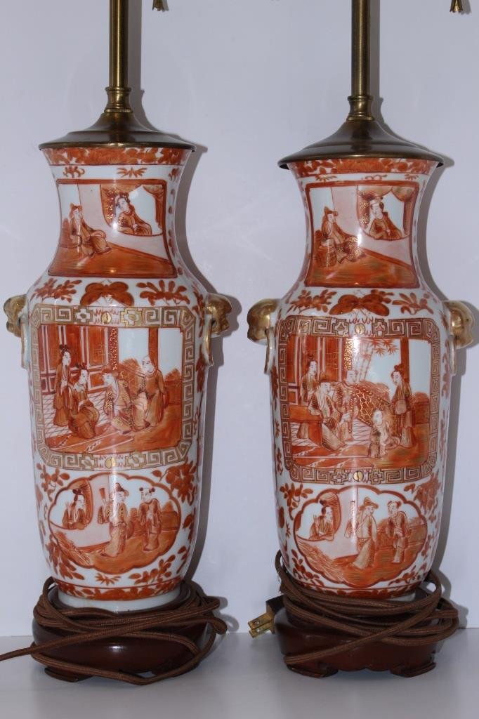 PAIR OF ANTIQUE KUTANI LARGE PORCELAIN LAMPS (1 of 4)