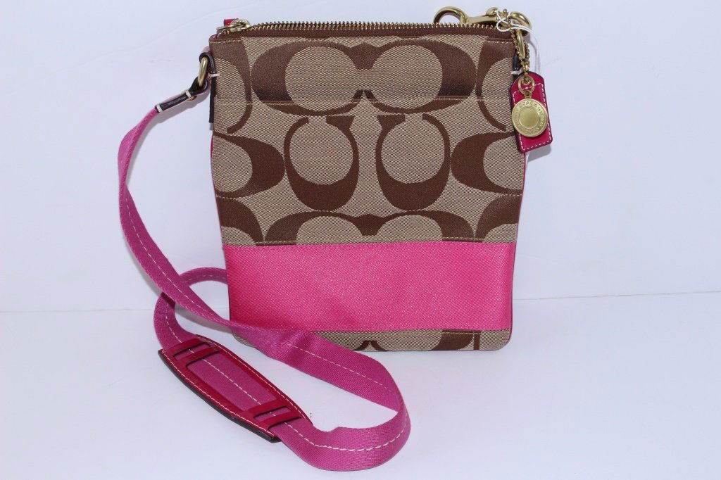 COACH SMALL BROWN AND TAN CANVAS POCKET BOOK (1 of 4)