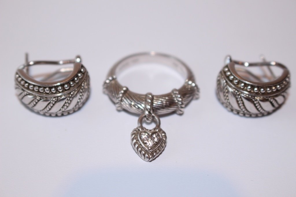 SIGNED JUDITH RIPKA STERLING SUITE EARRINGS & RING (1 of 4)