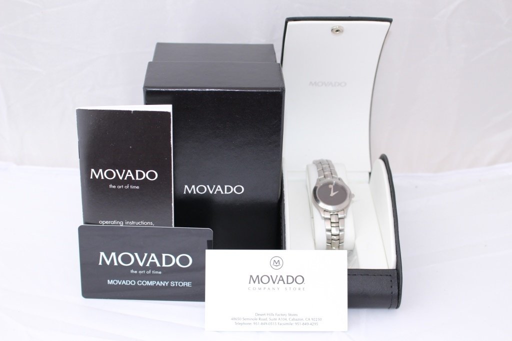 LADIES MOVADO STAINLESS STEEL WATCH WITH BOX PAPER (1 of 3)