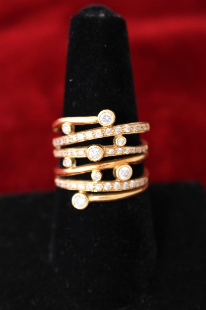 18KT YELLOW GOLD MULTI BADED DIAMOND LADIES RING (1 of 4)