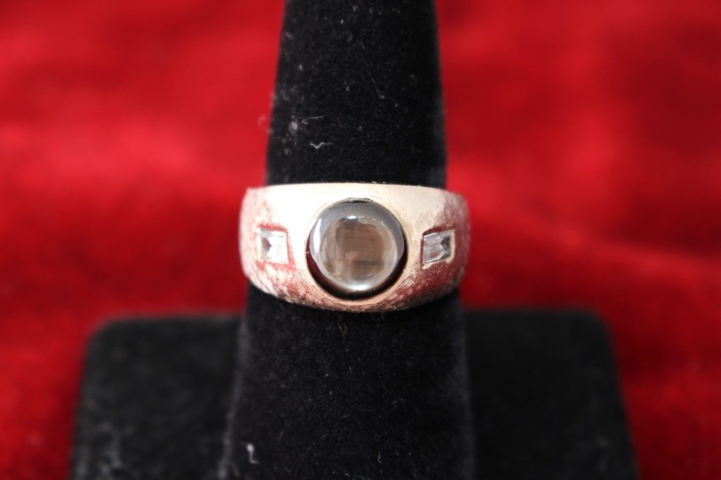 MEN'S 14KT WHITE GOLD & TIGER EYE RING w/ DIAMONDS (1 of 4)