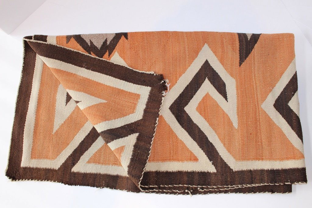1920'S NAVAJO ORANGE BROWN HAND WOVEN BLANKET (1 of 2)