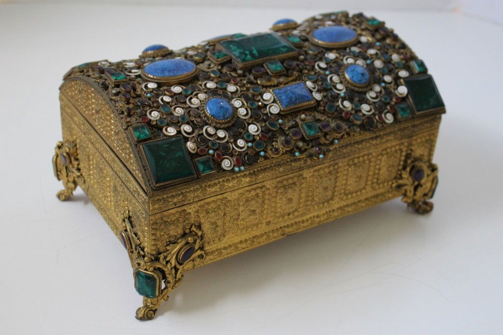 LARGE JEWELED MID EASTERN JEWELRY BOX LAPIS (1 of 6)