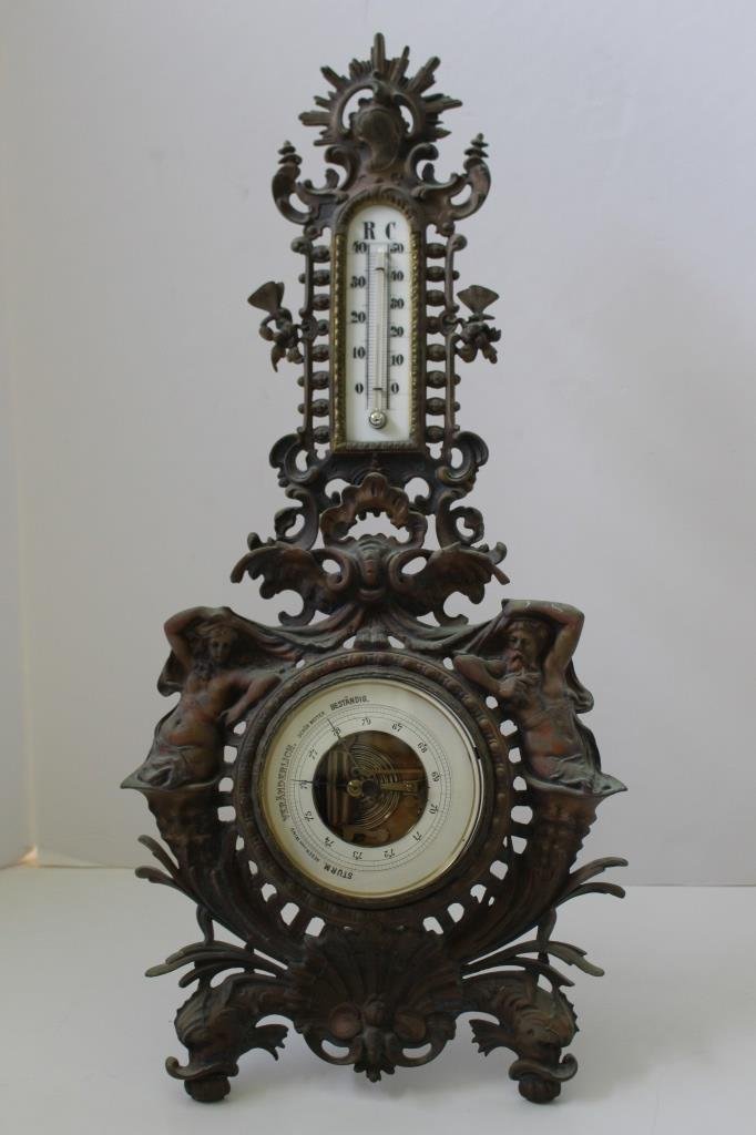 ANTIQUE ENGLISH 19TH CEN LARGE BRONZE BAROMETER (1 of 6)